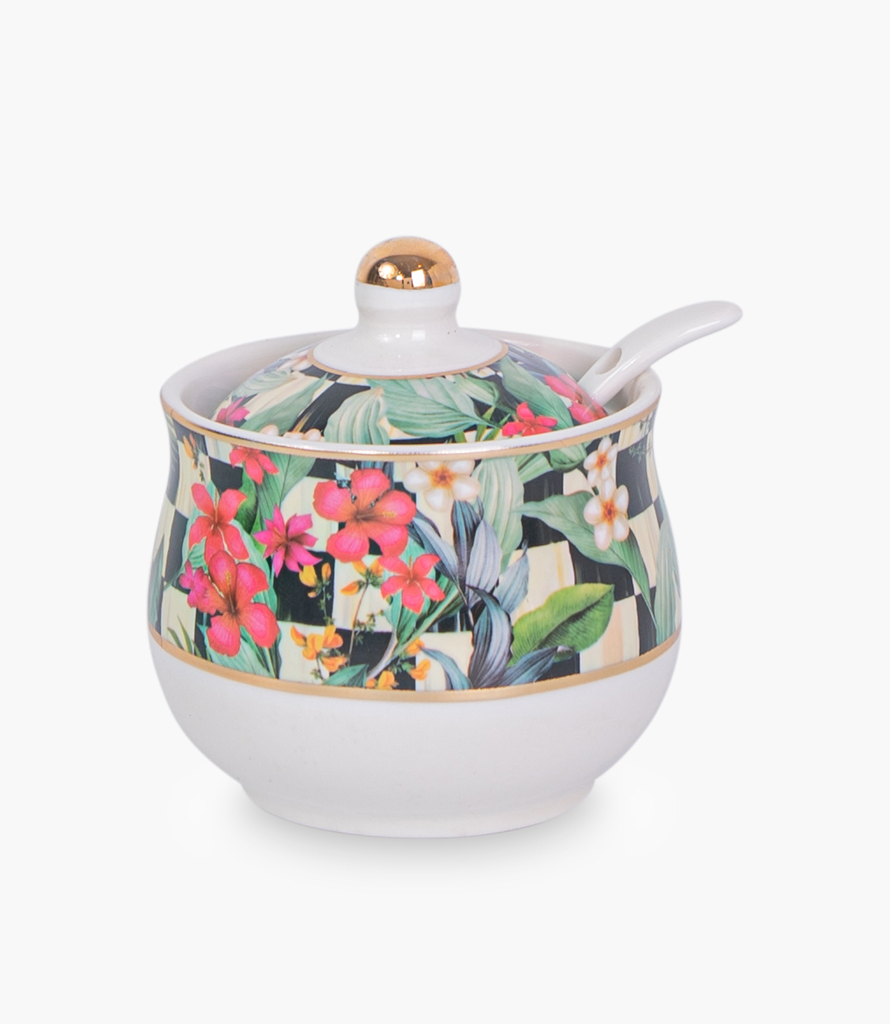 Scultura flower gold Covered Porcelain Sugar Bowl w/ Spoon
