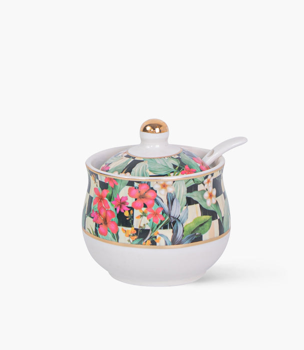 Scultura flower gold Covered Porcelain Sugar Bowl w/ Spoon