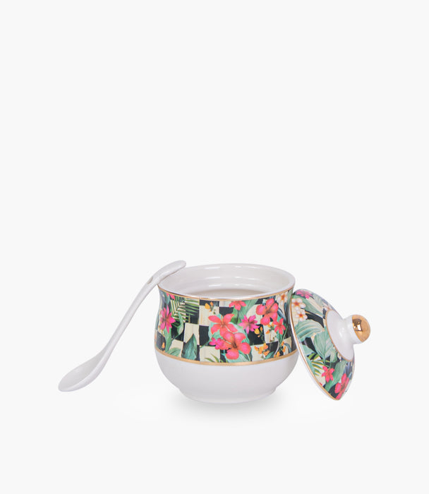 Scultura flower gold Covered Porcelain Sugar Bowl w/ Spoon