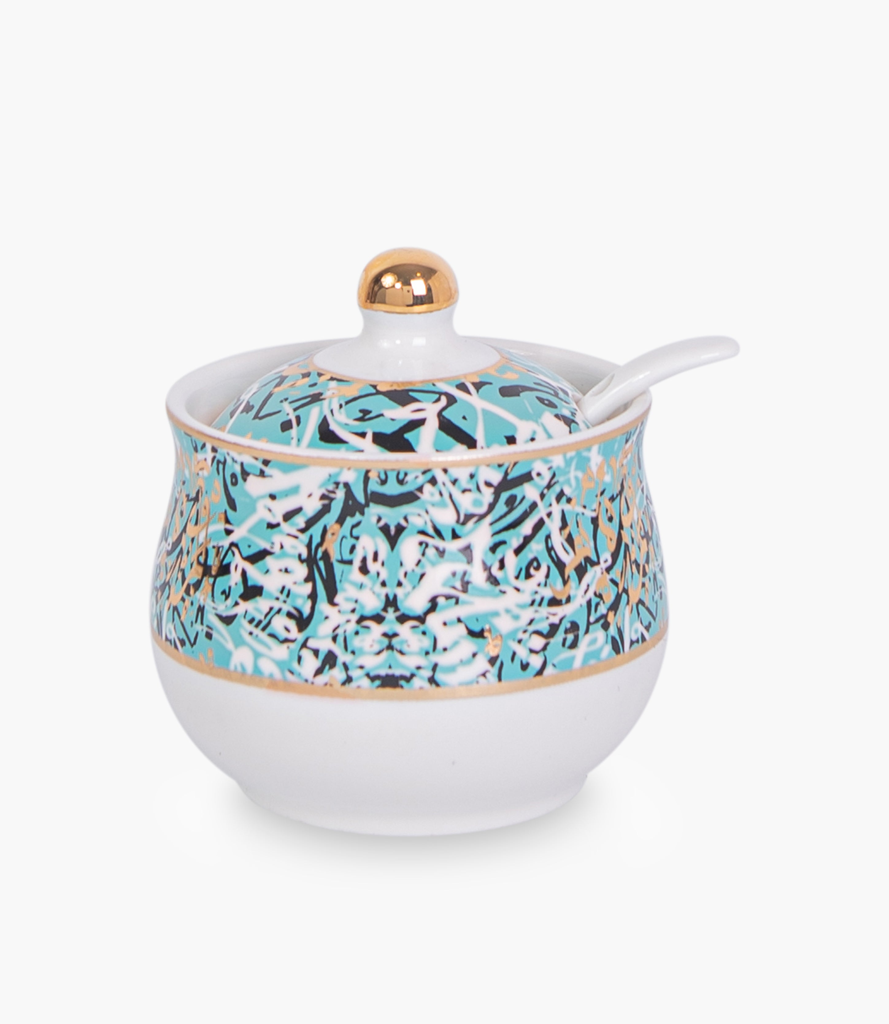 Diwani Covered Porcelain Sugar Bowl w/ Spoon