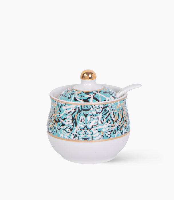 Diwani Covered Porcelain Sugar Bowl w/ Spoon