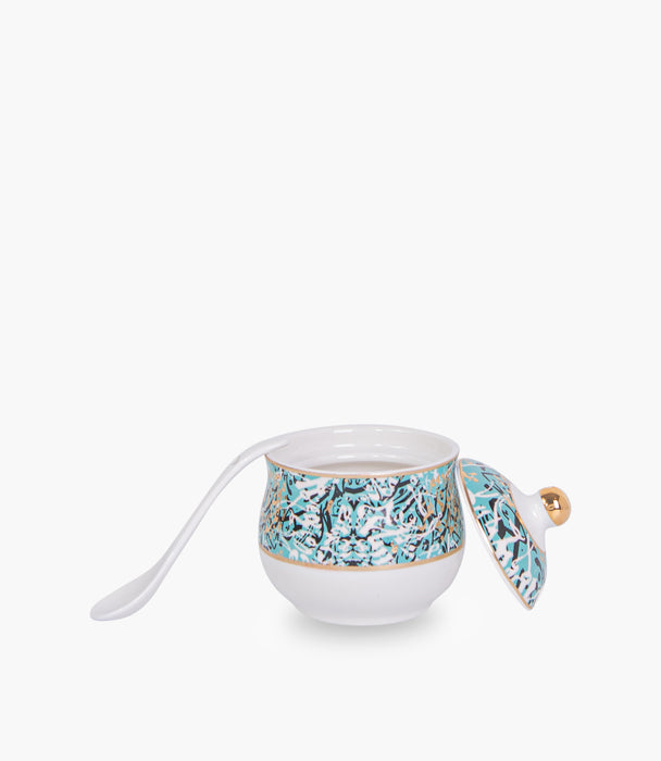 Diwani Covered Porcelain Sugar Bowl w/ Spoon