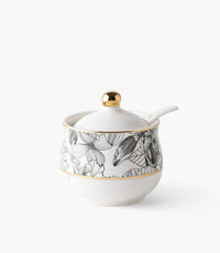 وعاء سكر فلور دو سوار بورسلين برسوم أزهار مع ملعقة وغطاء