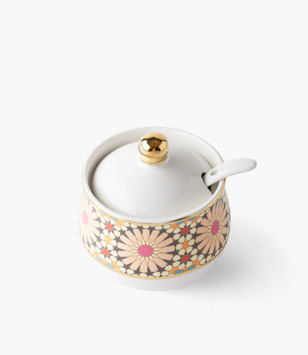 Naqsh Beige/Pink Sugar Bowl w/ Spoon