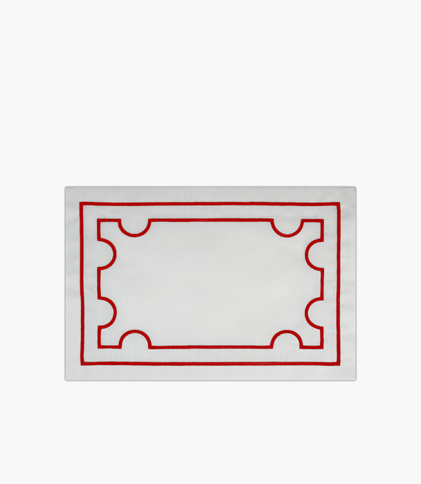 Sole Mio Linen/polyester Placemat Embroidery Red and white