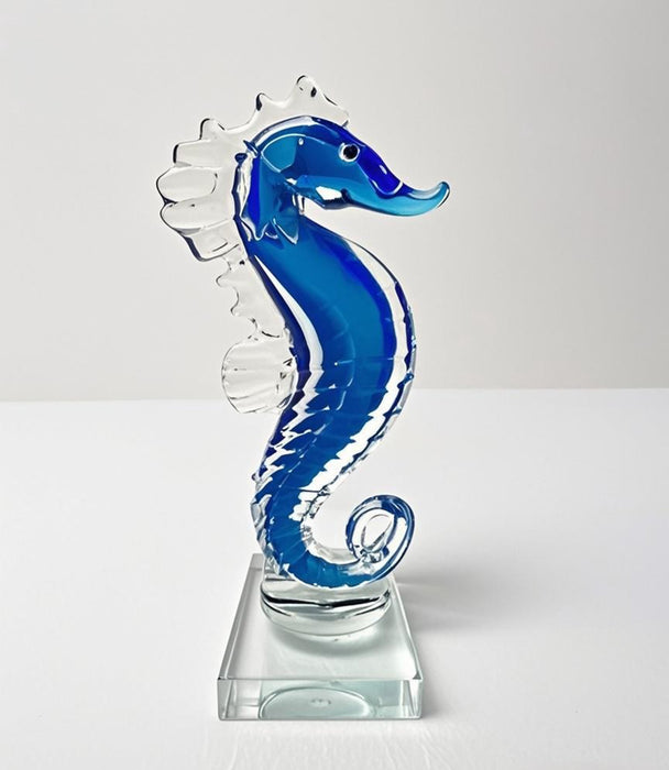 منحوتة حصان البحر كولورفل كرييشنز زجاجية زرقاء
