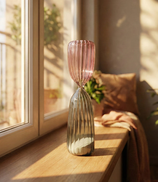 ساعة رملية رينبو زجاجية وردية وخضراء