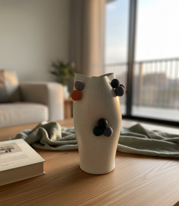 مزهرية بوم بوم سيراميك أبيض - 20x18x36 سم