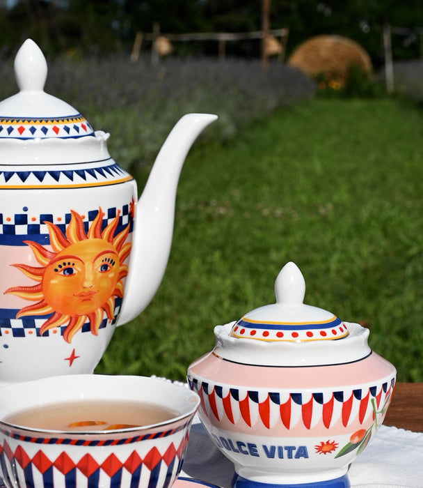 وعاء سكّر دولتشي فيتا بورسلين ملوّن مع غطاء