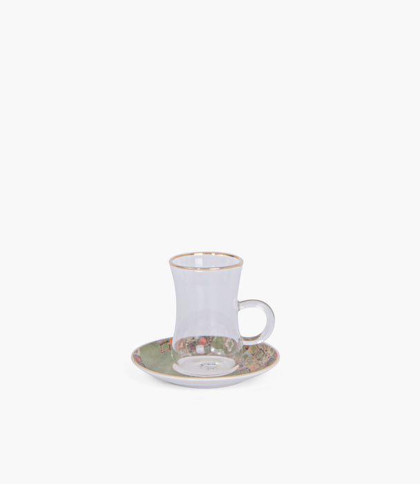 Andalusia Oro Glass Teacup & Porcelain Saucer (S/6)