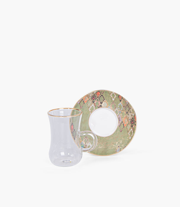 Andalusia Oro Glass Teacup & Porcelain Saucer (S/6)