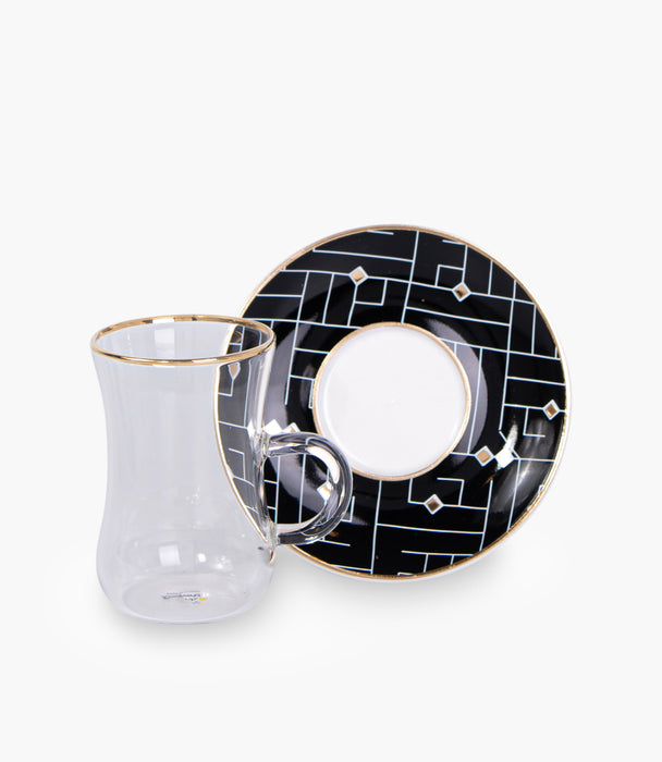 Koofi Glass Teacup & Porcelain Saucer (S/6)
