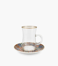 Andalusia Green D2 Glass Teacup & Porcelain Saucer (S/6)