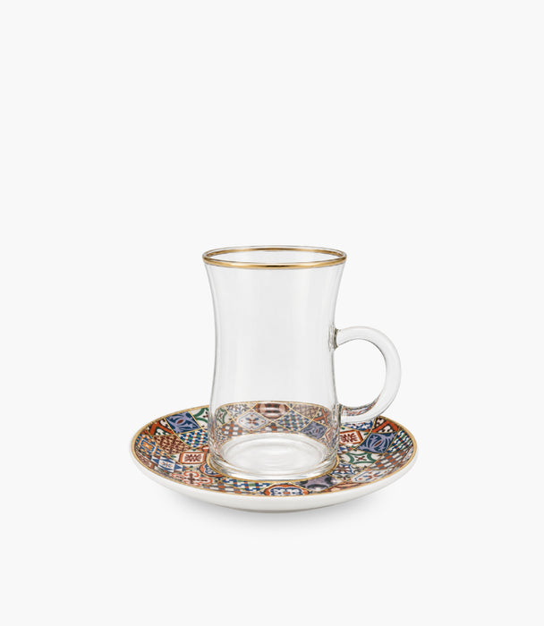 Andalusia Green D2 Glass Teacup & Porcelain Saucer (S/6)