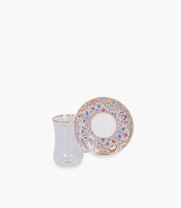 Andalusia Gold Glass Teacup & Porcelain Saucer (S/6) - Roomours