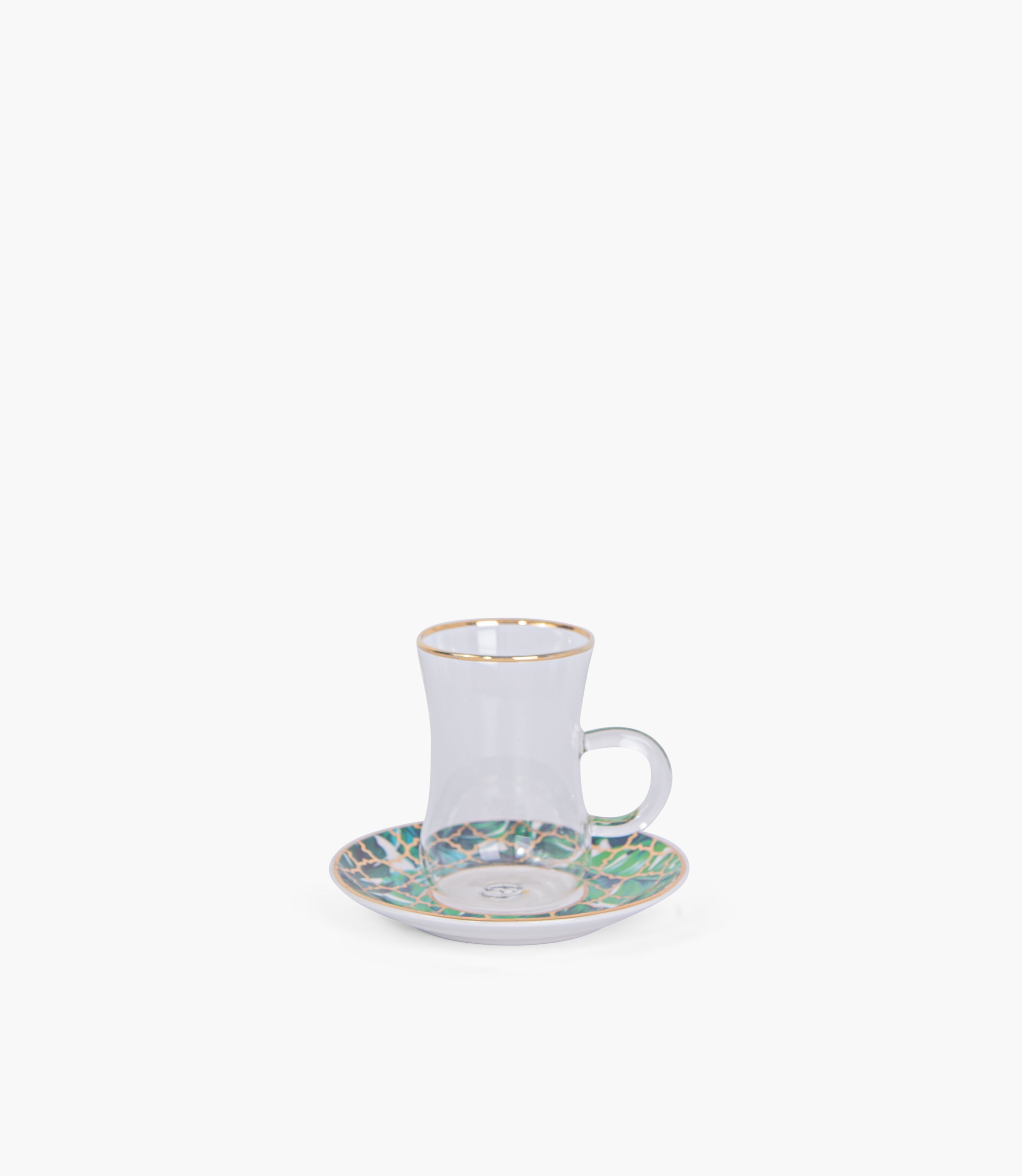 Amazonia Green Gold Glass Teacup & Porcelain Saucer (S/6)
