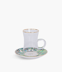 Amazonia Green Gold Glass Teacup & Porcelain Saucer (S/6)