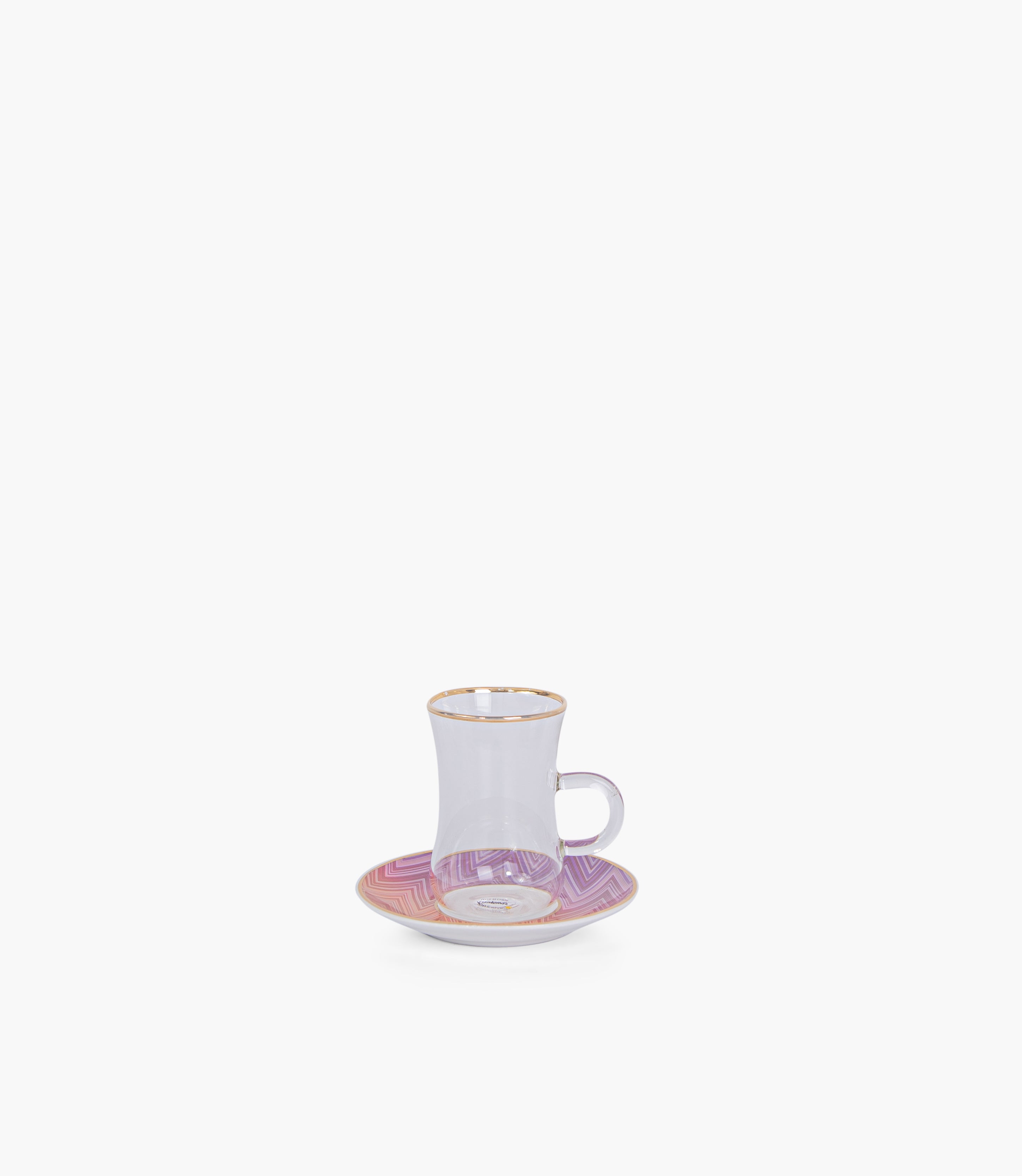 Longuette Light Gold Glass Teacup & Porcelain Saucer (S/6)
