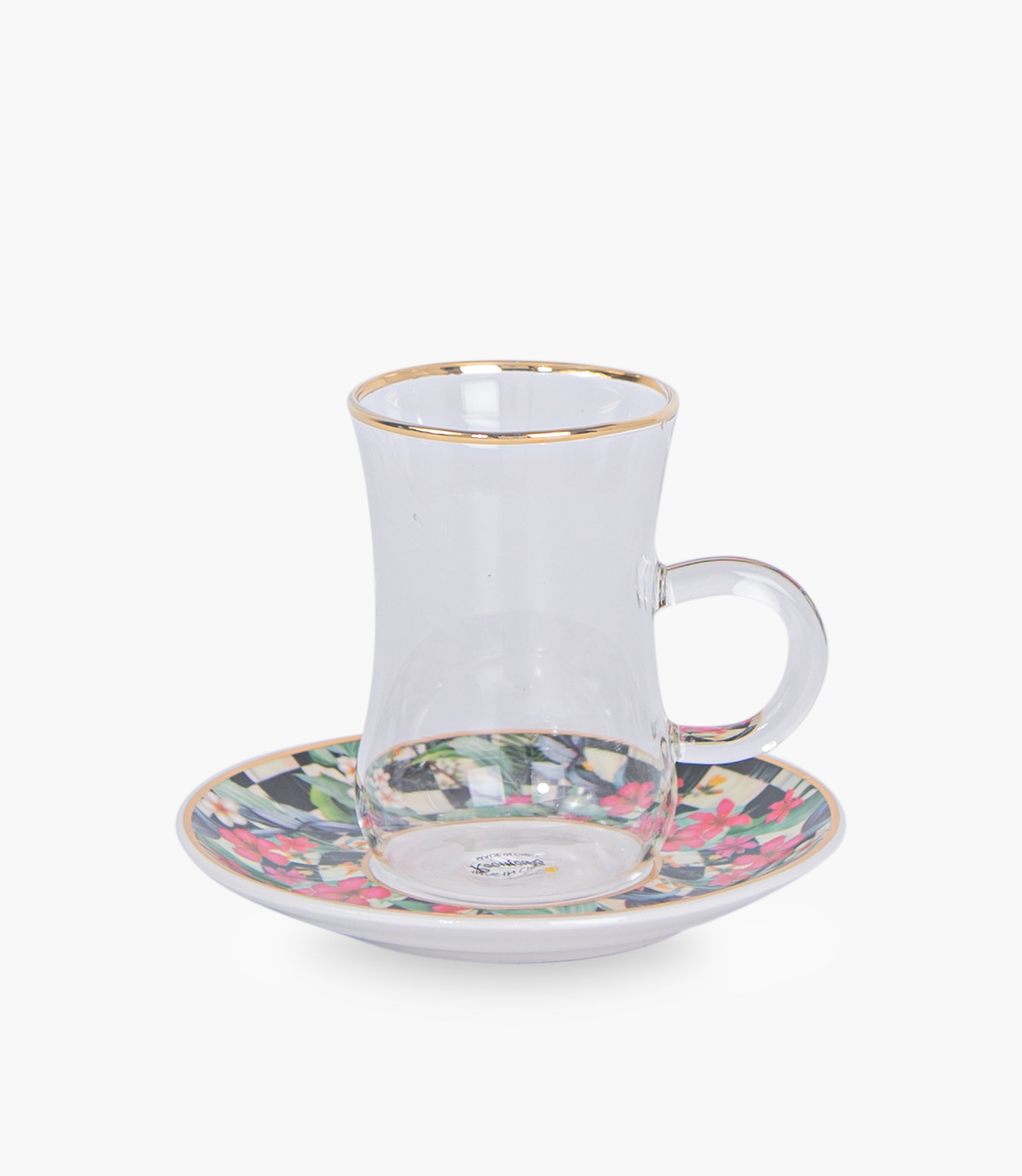 Scultura flower gold Glass Teacup & Porcelain Saucer (S/6)