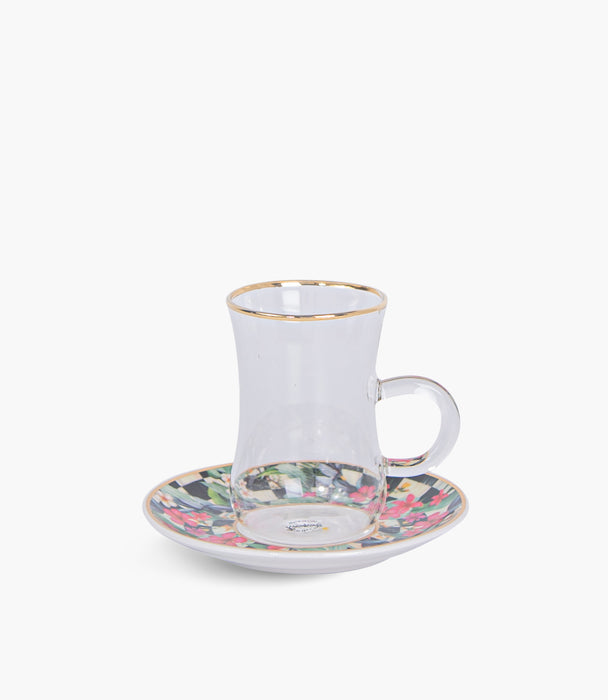 Scultura flower gold Glass Teacup & Porcelain Saucer (S/6)
