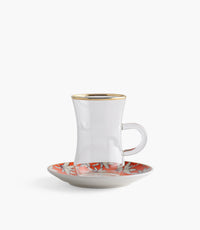 Orange Palm Plain Glass Teacup with Golden Line w/ Porcelain
