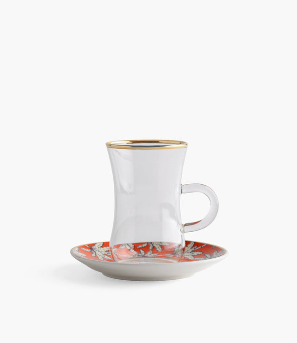 Orange Palm Plain Glass Teacup with Golden Line w/ Porcelain