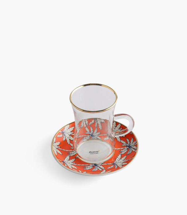 Orange Palm Plain Glass Teacup with Golden Line w/ Porcelain