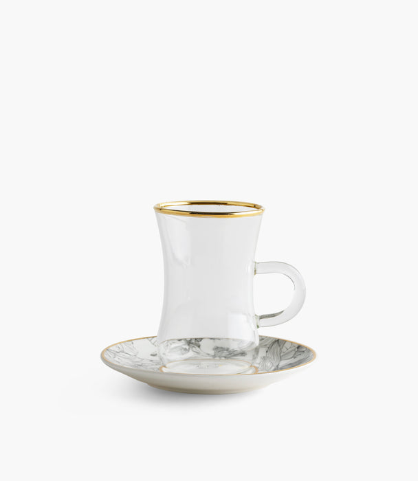 Fleur de Soir Plain Glass Teacup with Golden Line w/ Porcela