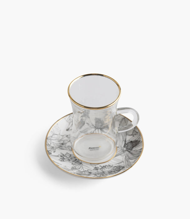 Fleur de Soir Plain Glass Teacup with Golden Line w/ Porcela
