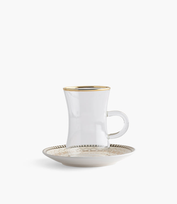 Marayah Pearl Plain Glass Teacup with Golden Line w/ Porcela