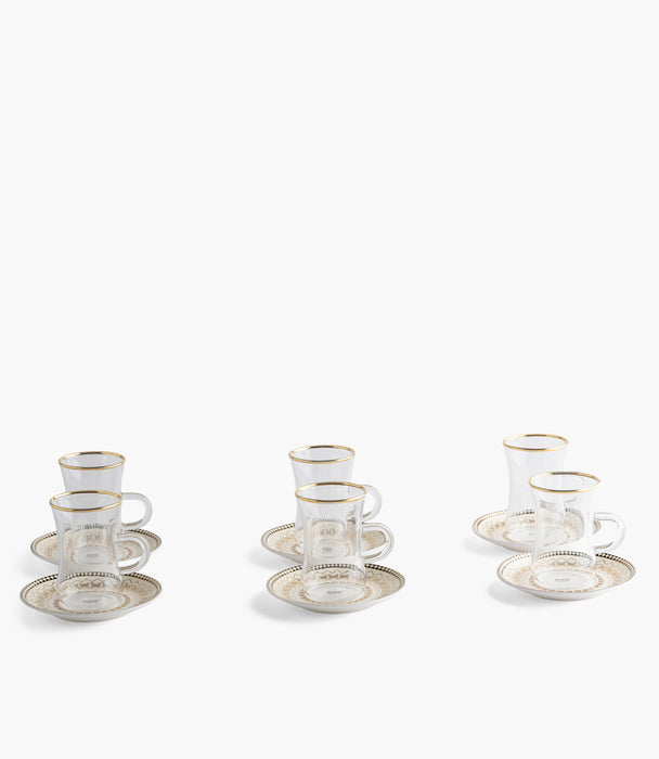 Marayah Pearl Plain Glass Teacup with Golden Line w/ Porcela