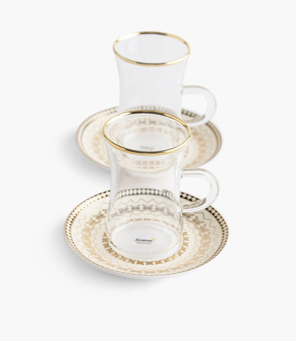 Marayah Pearl Plain Glass Teacup with Golden Line w/ Porcela