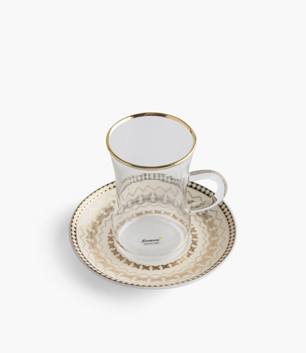 Marayah Pearl Plain Glass Teacup with Golden Line w/ Porcela