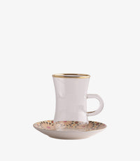 طقم فناجين شاي بينك جيوماتريك مع صحون بزخارف دائرية - عدد 12