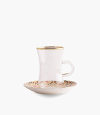 Naqsh Beige/Pink Plain Glass Teacup with Porcelain Saucer