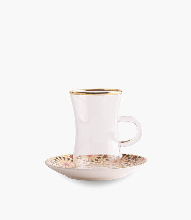 Naqsh Beige/Pink Plain Glass Teacup with Porcelain Saucer