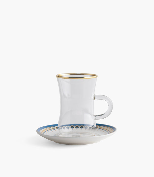 Palmara Plain Glass Teacup with Golden Line w/ Porcelain Sau