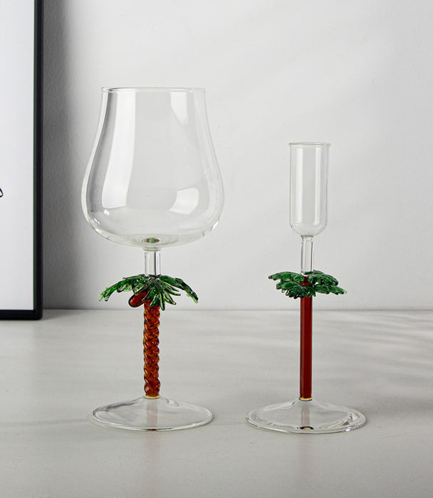 كأس عصير بالم تري زجاج مع ساق بشكل شجرة نخيل - 10×10×21.2 سم