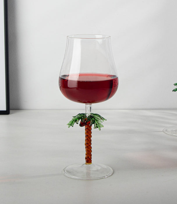 كأس عصير بالم تري زجاج مع ساق بشكل شجرة نخيل - 10×10×21.2 سم