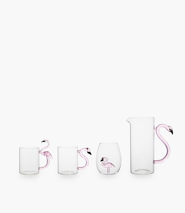 كوب فلامنجو زجاجي مع مجسّم طائر الفلامنجو - 12x10x10 سم