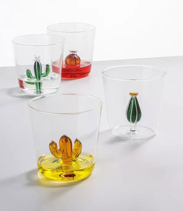 كوب كاكتوس زجاجي مع مجسّم صبارة خضراء - 8.5x8.5x8.5 سم