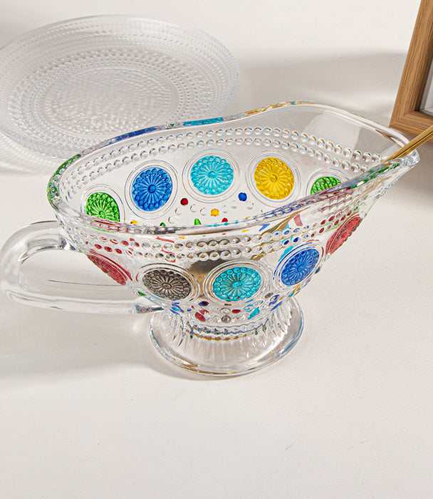 وعاء صلصة سن فلاور زجاجي برسوم دوار الشمس - 19.3×9×10.3 سم