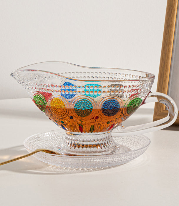 وعاء صلصة سن فلاور زجاجي برسوم دوار الشمس - 19.3×9×10.3 سم