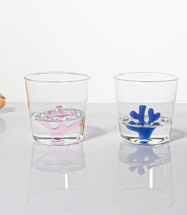 كوب كورال زجاجي مع مجسّم شعب مرجانية وردية - 8.5x8.5x8.5 سم