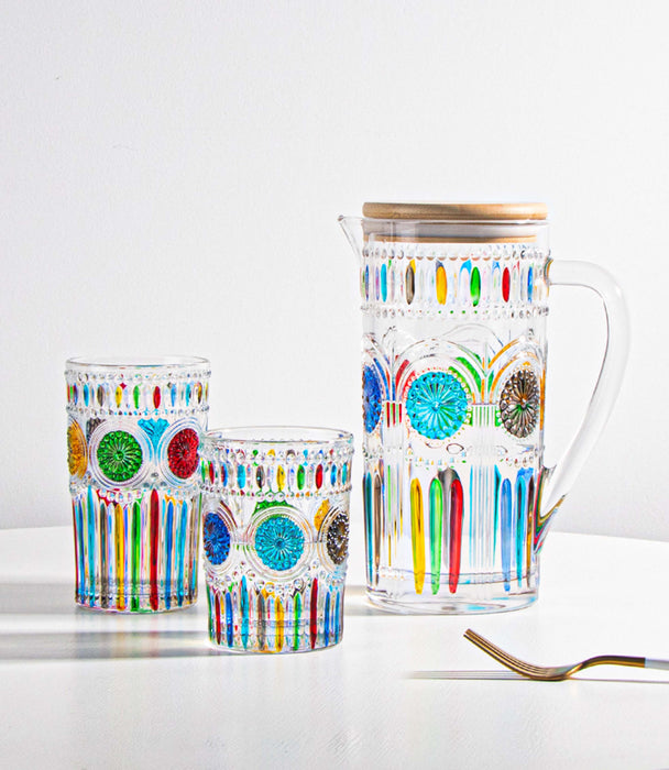 كوب عصير سن فلاور زجاجي برسوم دوار الشمس الملونة