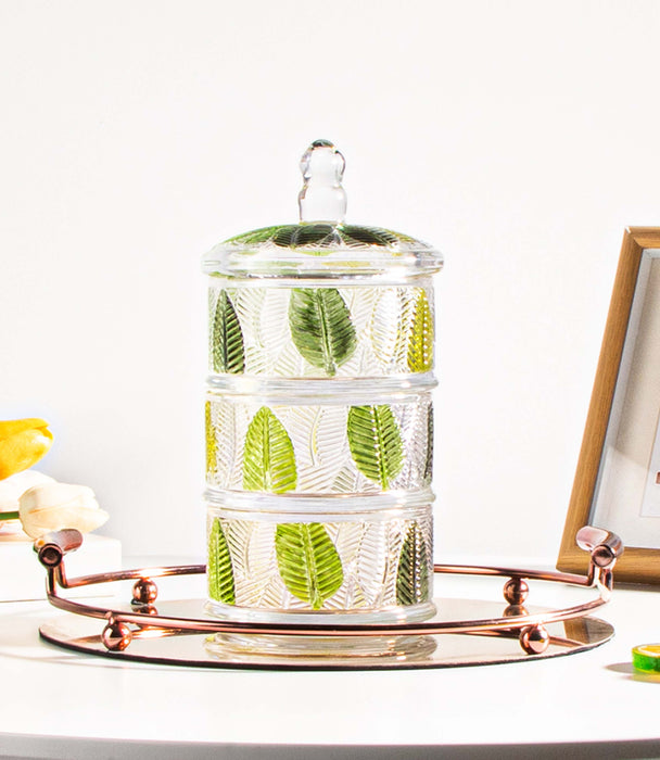 برطمان ليف زجاجي مزيّن بأوراق خضراء - ‎ 25.5×12.5×12.5سم