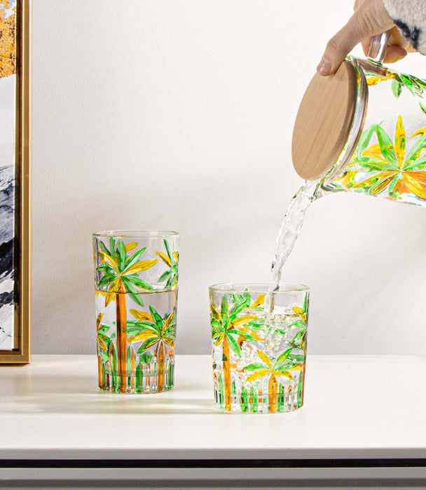 إبريق كوكونت تري زجاجي برسومات أشجار جوز هند - 12.5×19.5 سم