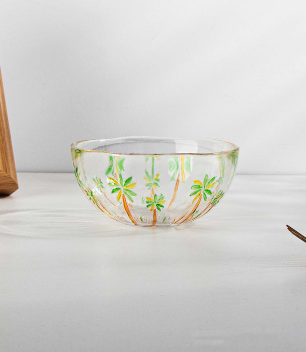 وعاء بالم تري زجاج برسمة أشجار نخيل خضراء - ‎5.5×12.5×12.5سم