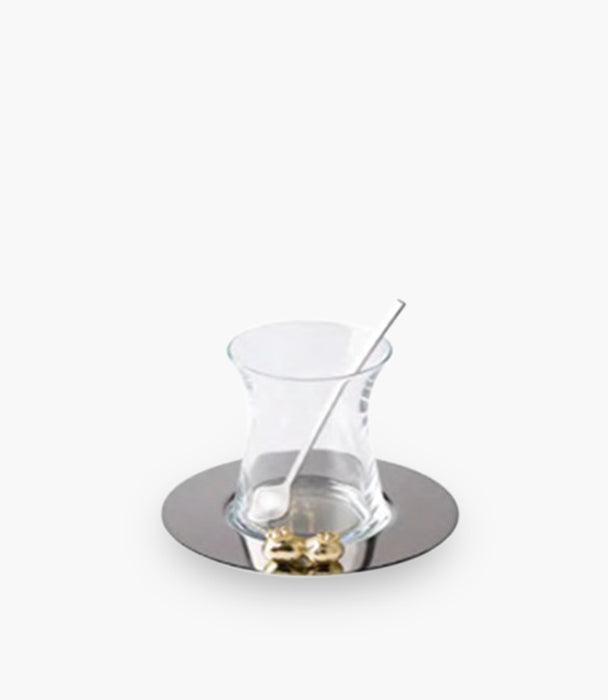 Gold Pomegranate Istikana Cups With Stainless Steel Saucers