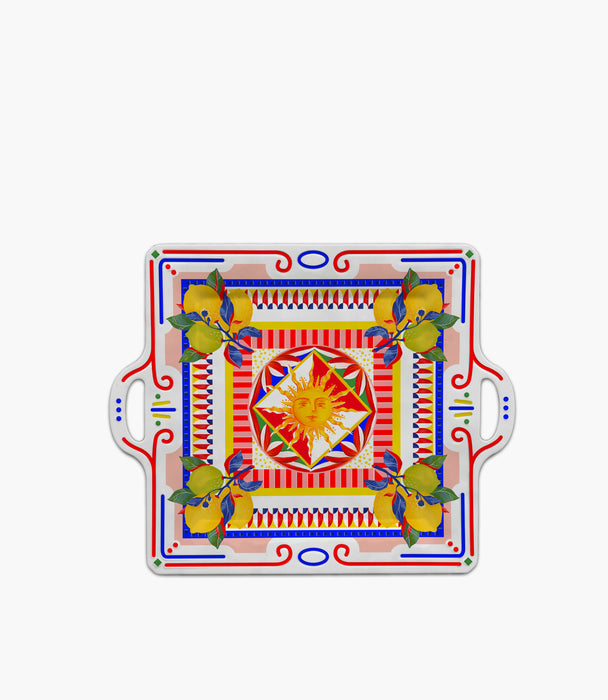 صينية مستطيلة دولتشي فيتا بورسلين ملوّنة برسمة شمس وليمون